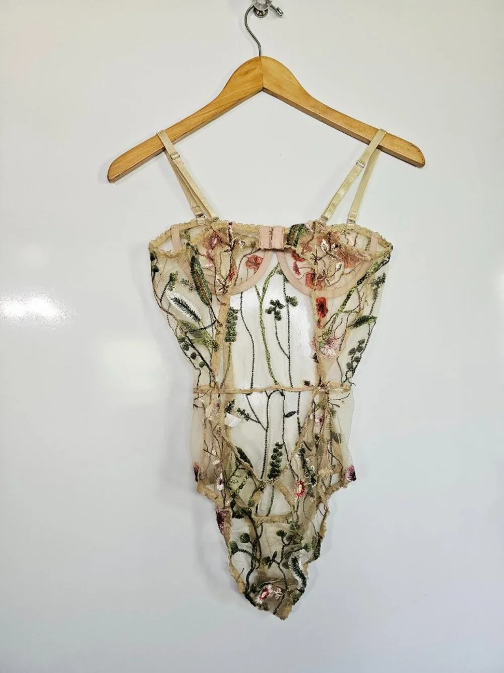 Beautiful Sheer Floral Embroidered Teddy Lingerie Small